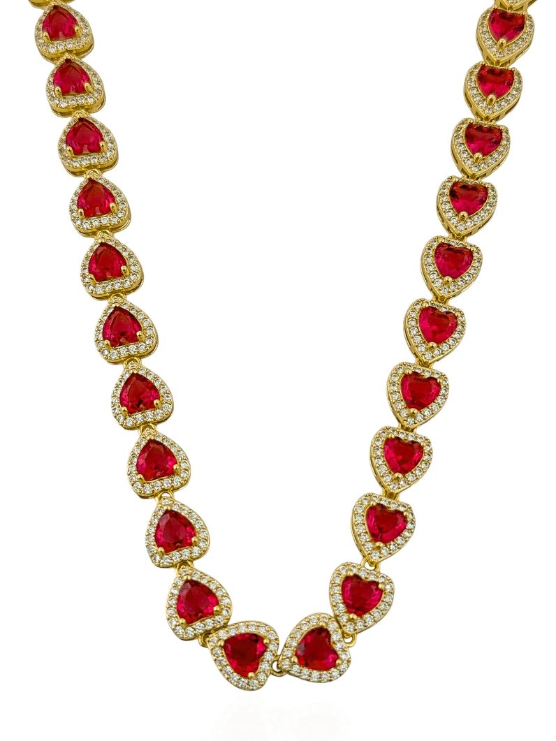 Colar Folheado a Ouro 18k e Prata Corações de Zirconia