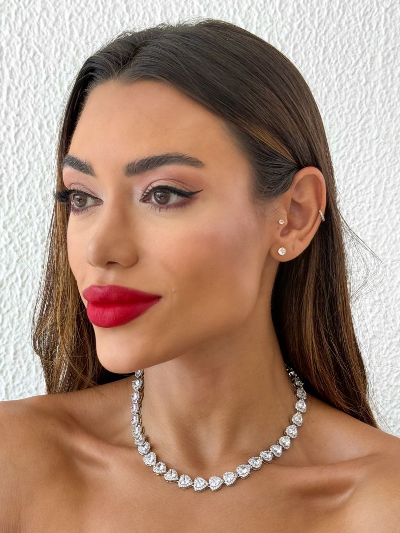 Colar Folheado a Ouro 18k e Prata Corações de Zirconia