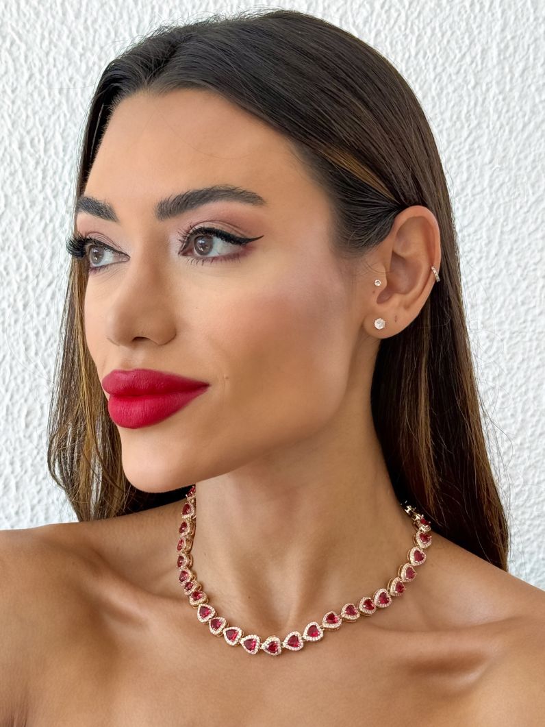 Colar Folheado a Ouro 18k e Prata Corações de Zirconia