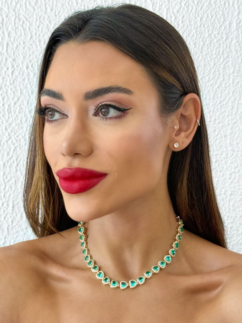 Colar Folheado a Ouro 18k e Prata Corações de Zirconia