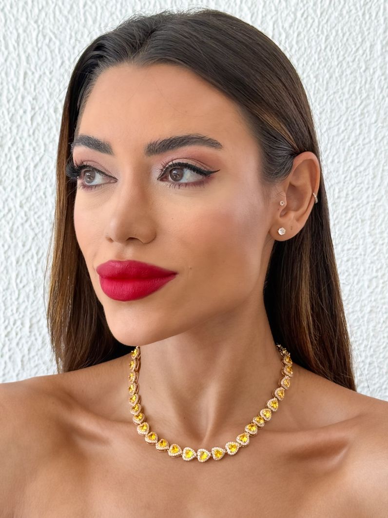 Colar Folheado a Ouro 18k e Prata Corações de Zirconia