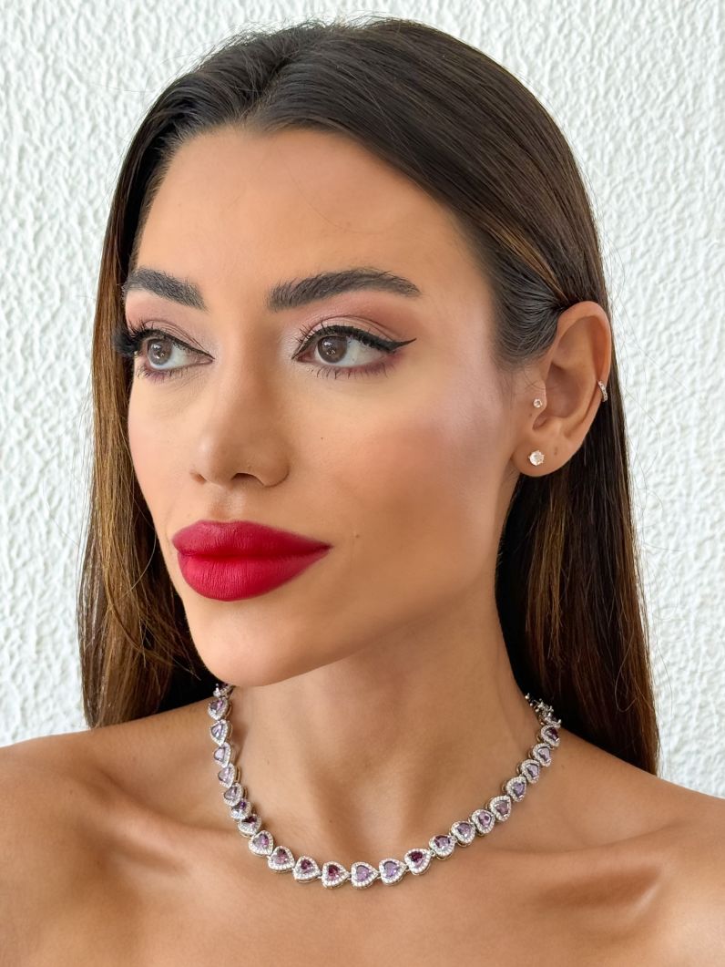 Colar Folheado a Ouro 18k e Prata Corações de Zirconia