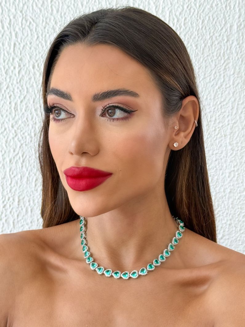 Colar Folheado a Ouro 18k e Prata Corações de Zirconia