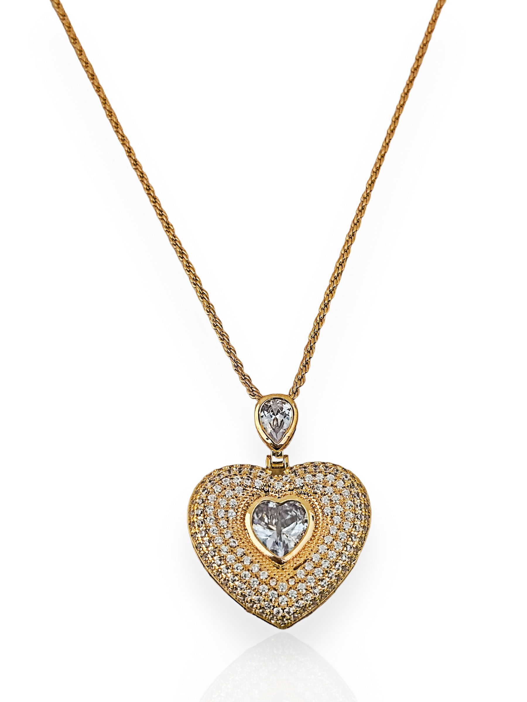 Colar folheado a ouro 18k e Prata Cordão Baiano Com Coração de Zircônia