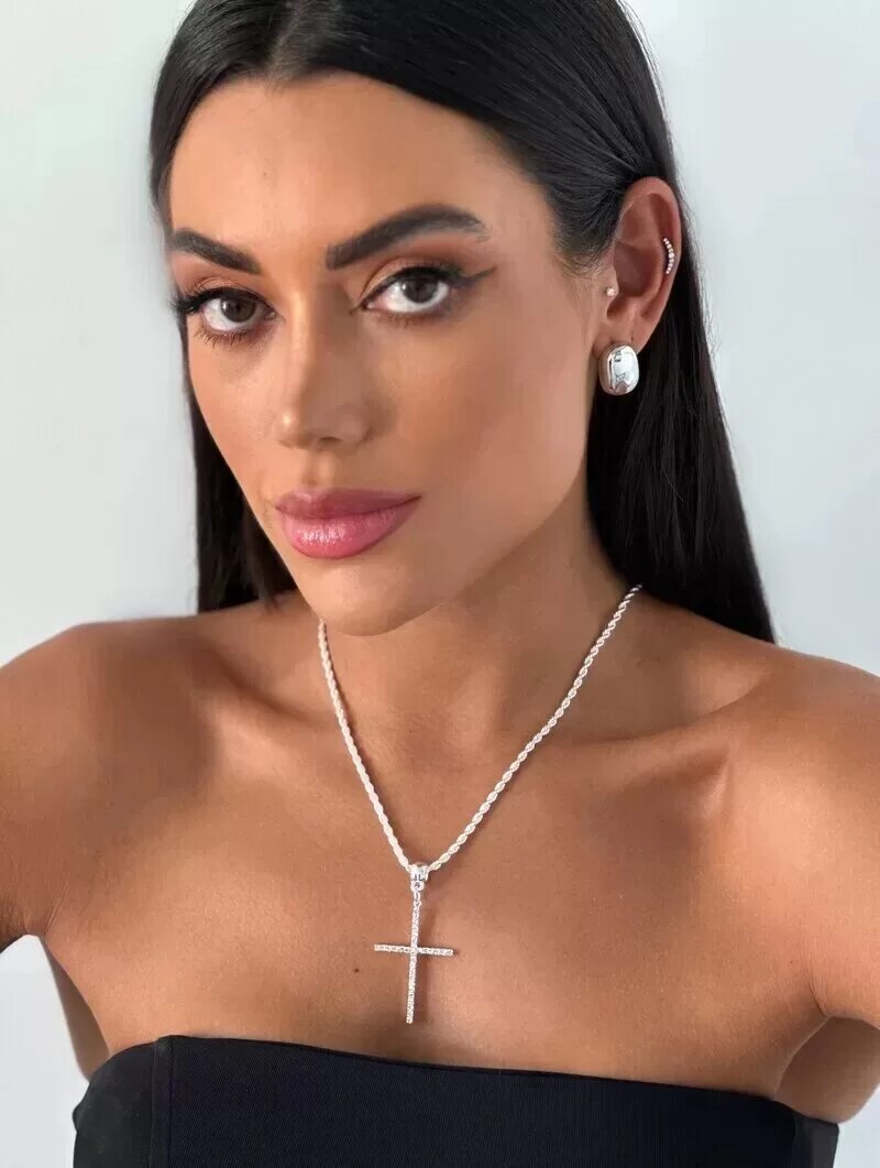 Colar Folheado a Ouro 18k e Prata Cordão Baiano com Crucifixo Cravejado
