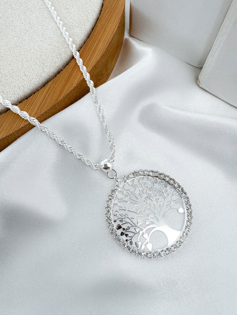 Colar Folheado a Ouro 18k e Prata Cordão Baiano com Pingente Árvore