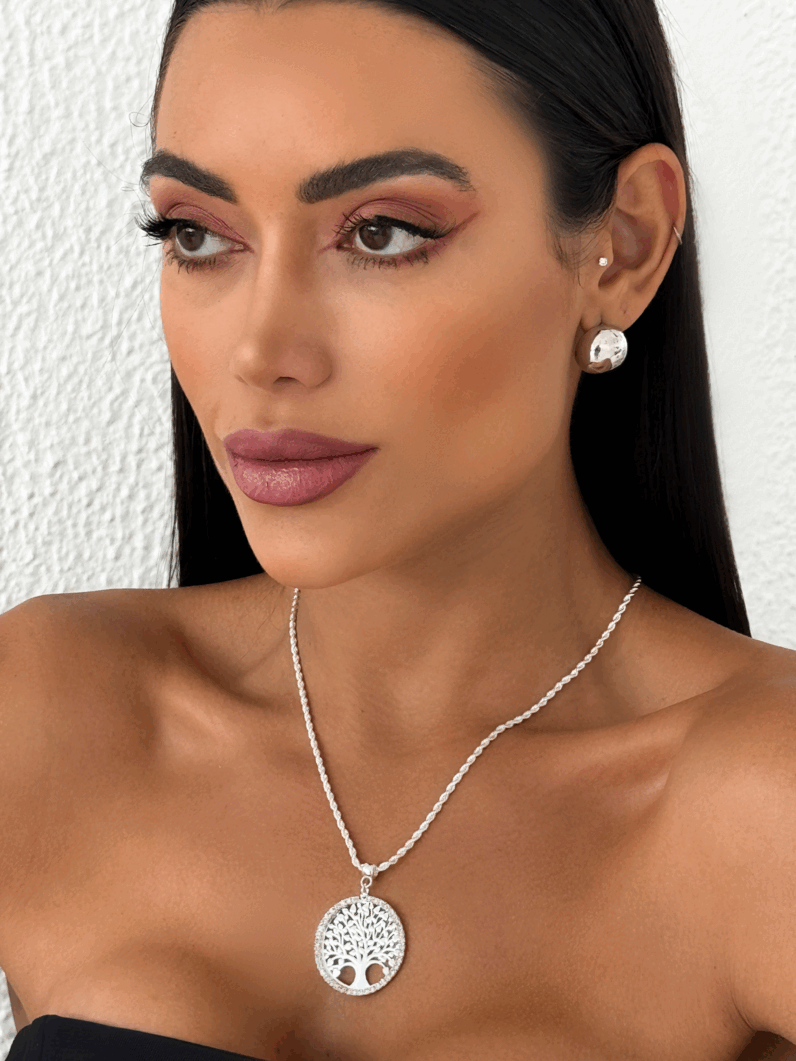 Colar Folheado a Ouro 18k e Prata Cordão Baiano com Pingente Árvore