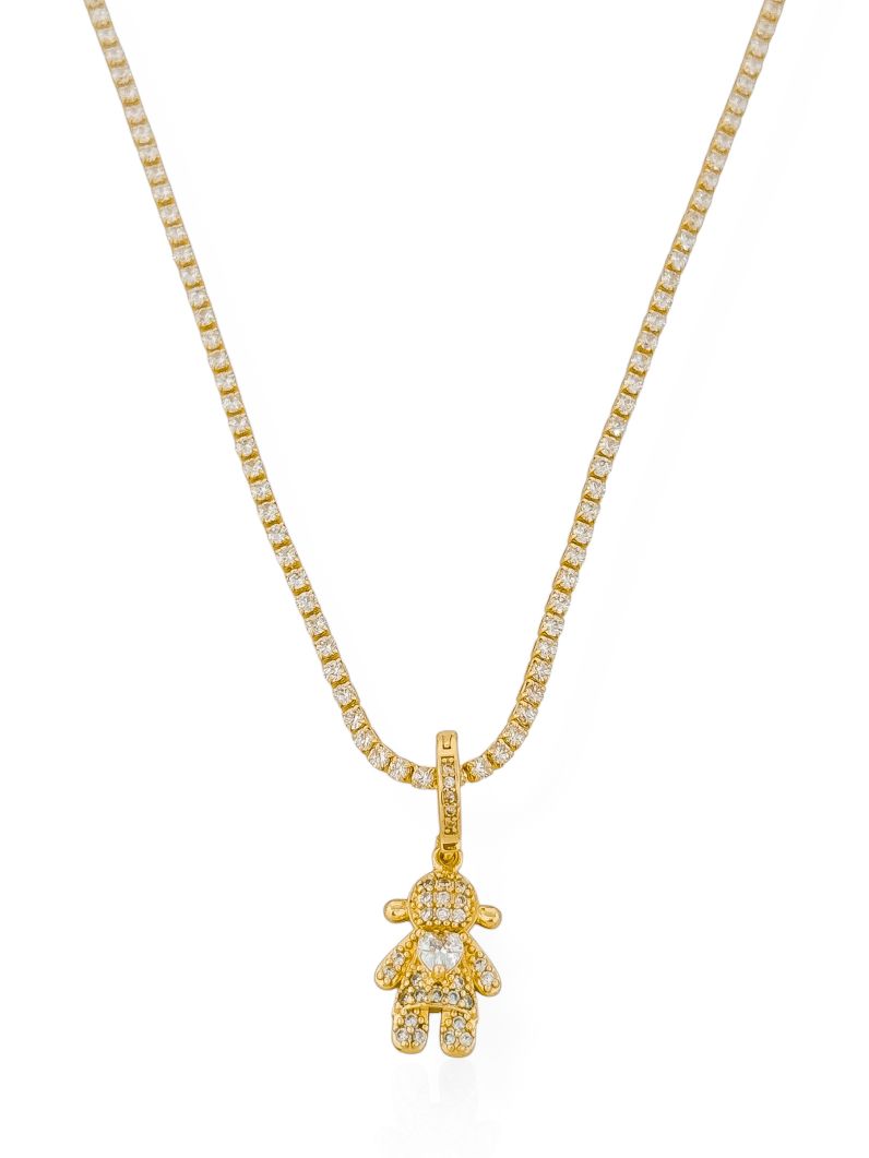 Colar Folheado a Ouro 18k e Prata Cordão Cravejado Com Criança
