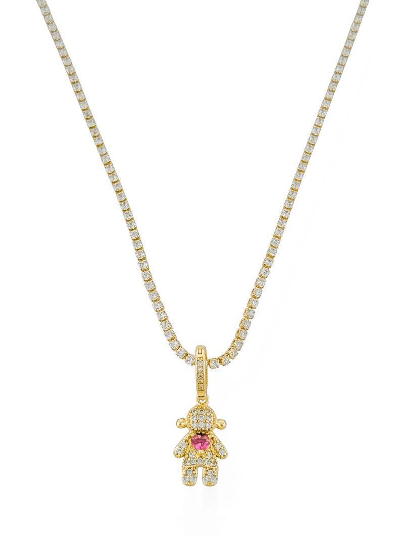 Colar Folheado a Ouro 18k e Prata Cordão Cravejado Com Criança