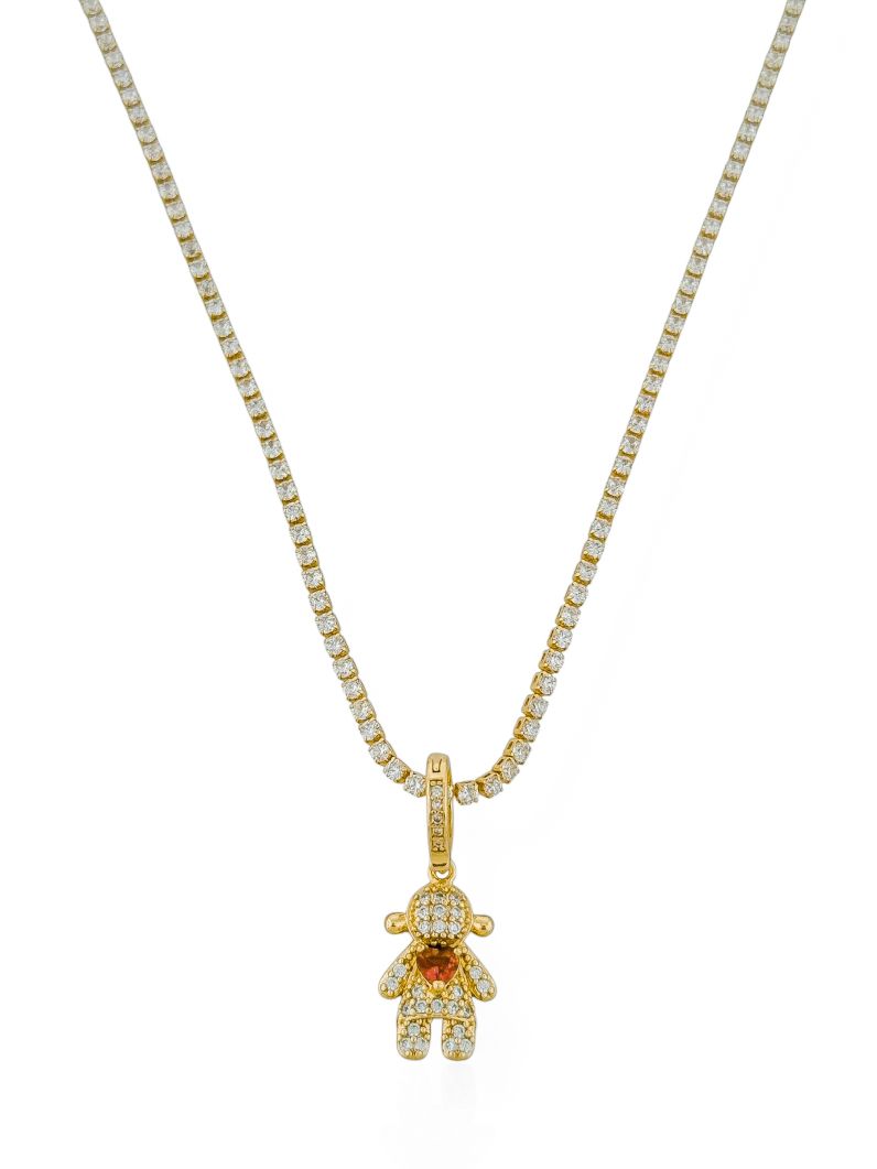 Colar Folheado a Ouro 18k e Prata Cordão Cravejado Com Criança