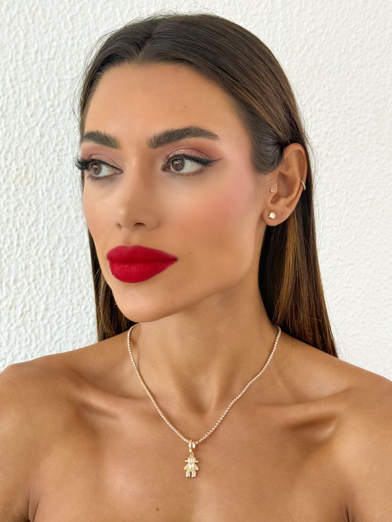 Colar Folheado a Ouro 18k e Prata Cordão Cravejado Com Criança