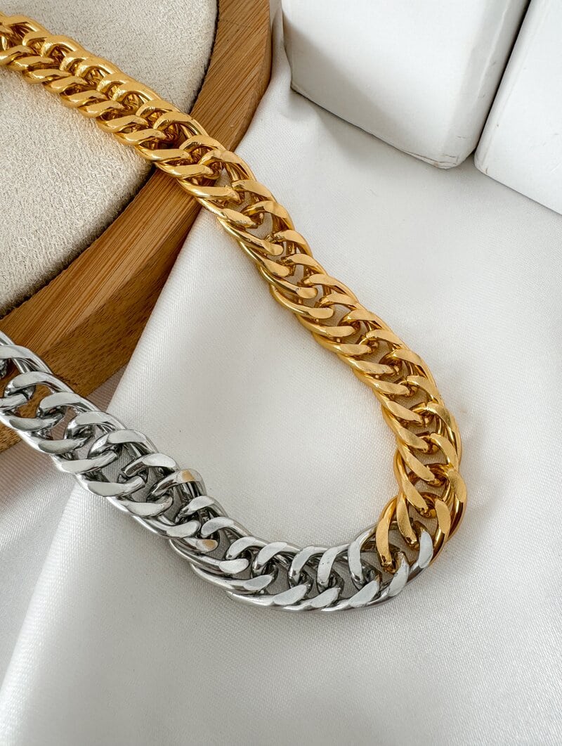 Colar Folheado a Ouro 18k e Prata Correntaria Mix Banho