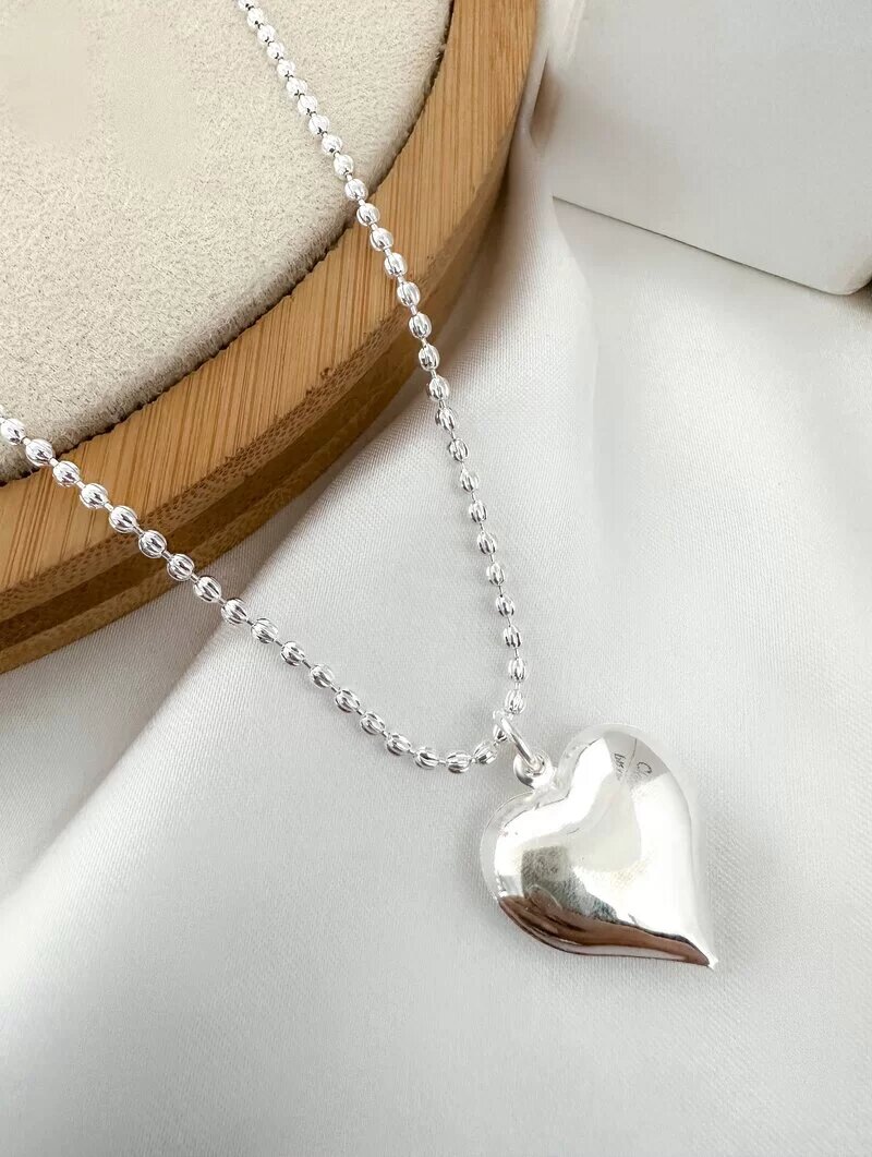 Colar Folheado a Ouro 18k e Prata Corrente com Coração Liso