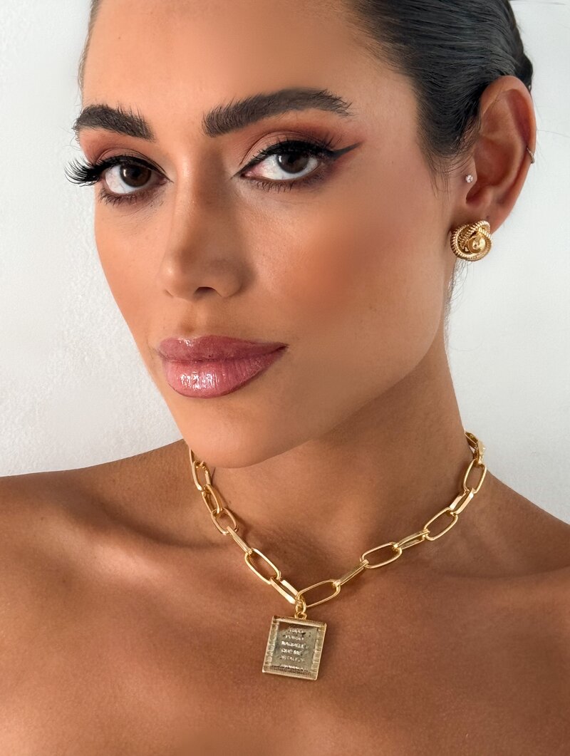 Colar Folheado a Ouro 18k e Prata Corrente com Pingente Tudo Posso Naquele Que Me Fortalece