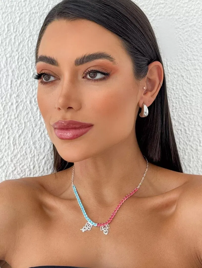 Colar Folheado a Ouro 18k e Prata Corrente com Zircônias com Criança