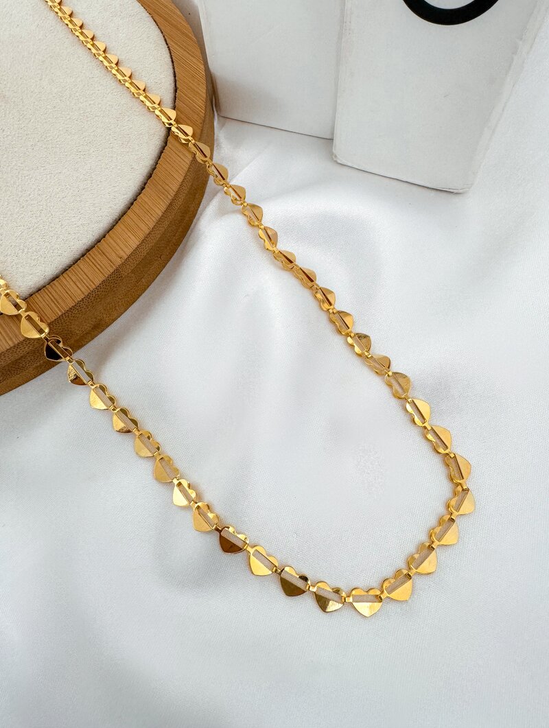 Colar Riviera Folheado a Ouro 18k e Prata Corrente de Corações