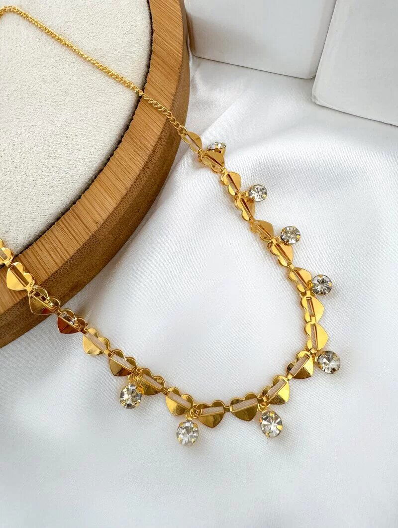 Colar Folheado a Ouro 18k e Prata Corrente de Corações com Zircônias