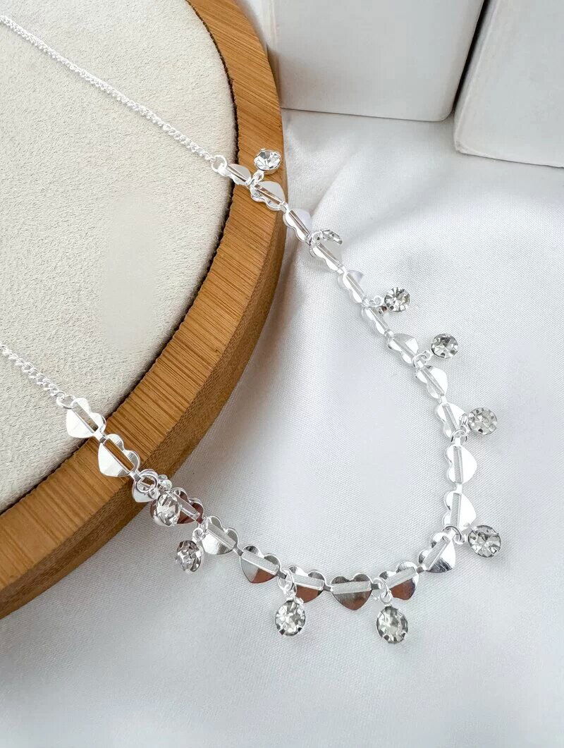 Colar Folheado a Ouro 18k e Prata Corrente de Corações com Zircônias