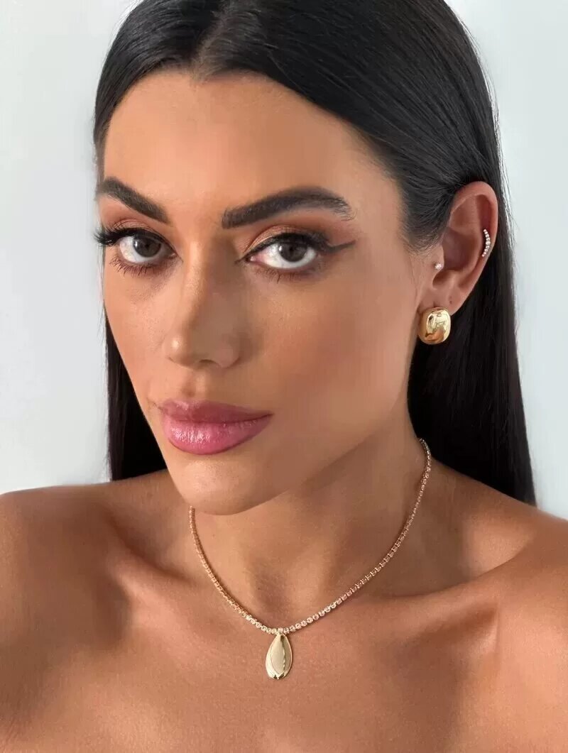 Colar Folheado a Ouro 18k e Prata Corrente de Micro Zircônias com Gota Lisa