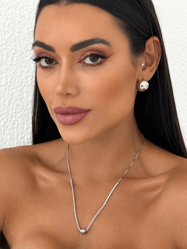 Colar Folheado a Ouro 18k e Prata Corrente de Micro Zircônias com Pingente