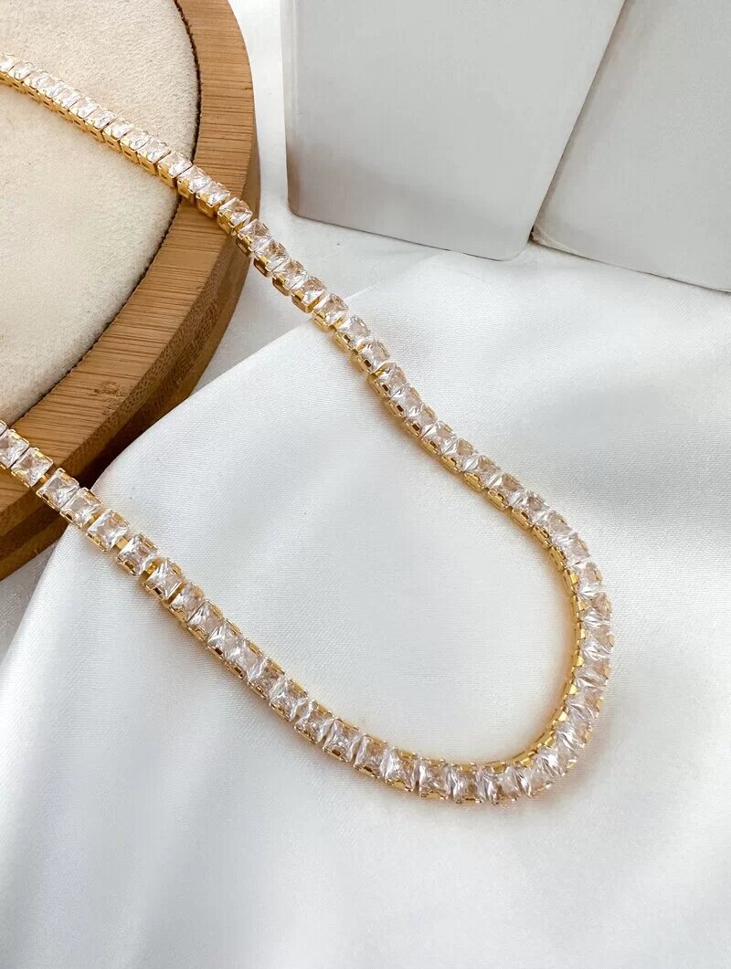 Colar Folheado a Ouro 18k e Prata Corrente de Zircônias