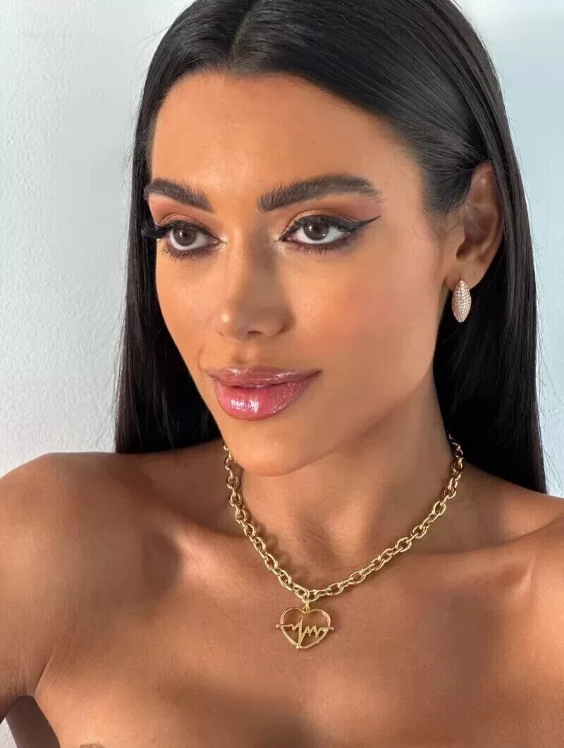 Colar Folheado a Ouro 18k e Prata Corrente Elos com Coração Batimentos