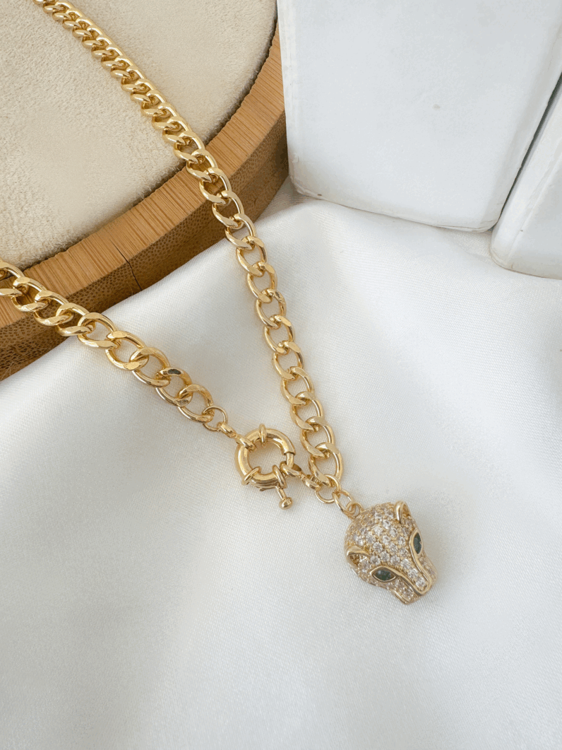 Colar Folheado a Ouro 18k e Prata Corrente Leopardo junto com fecho