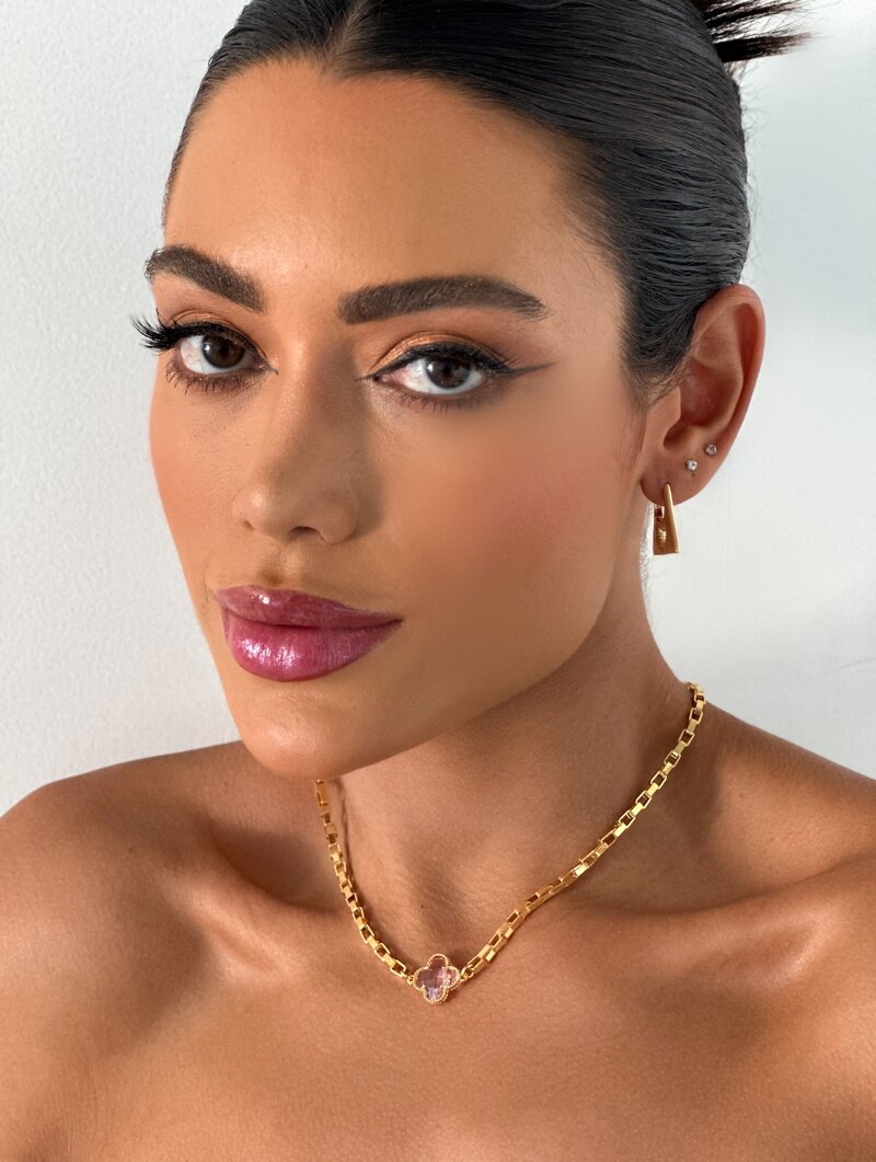 Colar Folheado a Ouro 18k e Prata Corrente Quadrada com Pingente Inspiração Joalheria