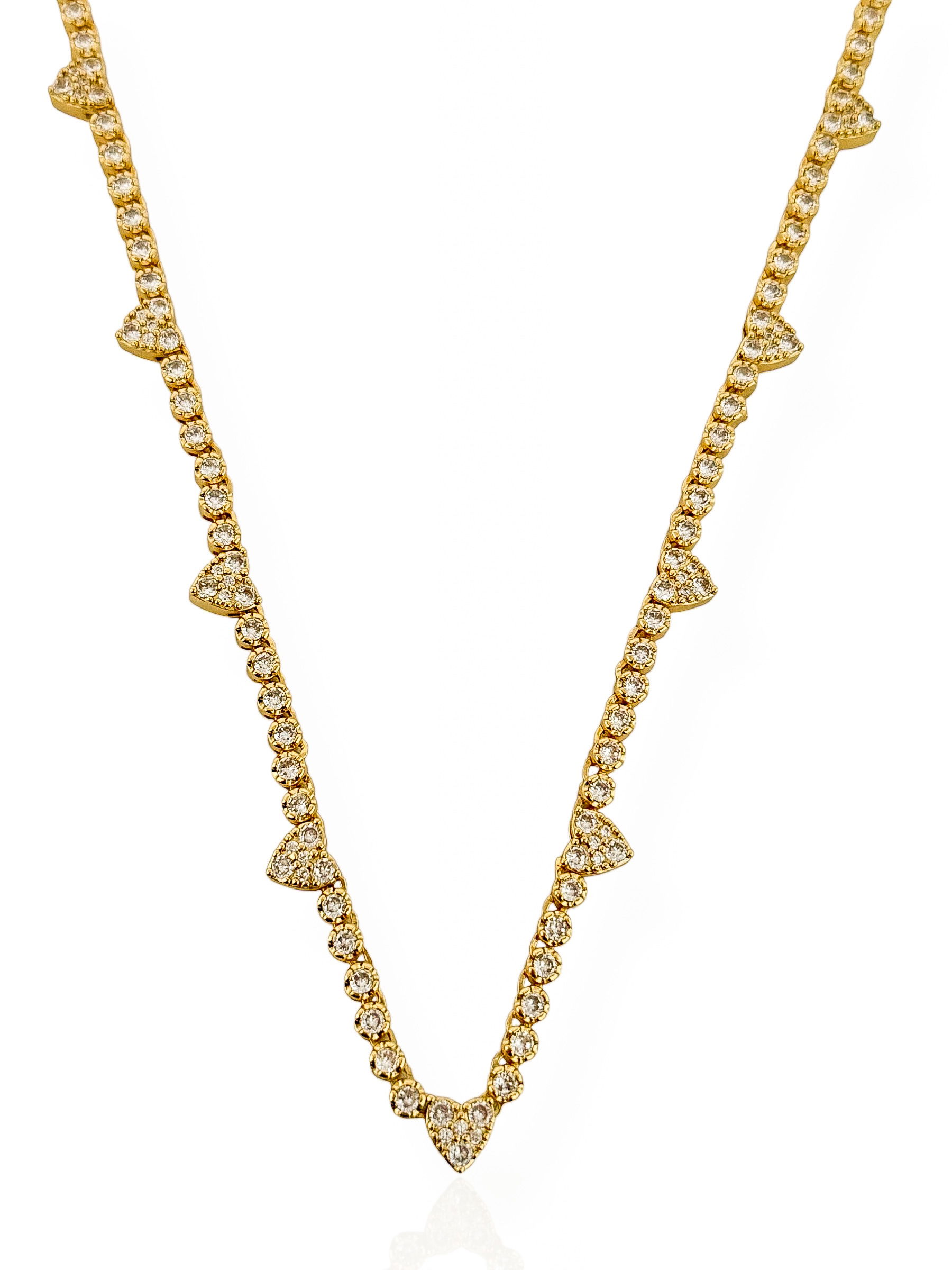 Colar Folheado a Ouro 18k e Prata Cravejado com Corações