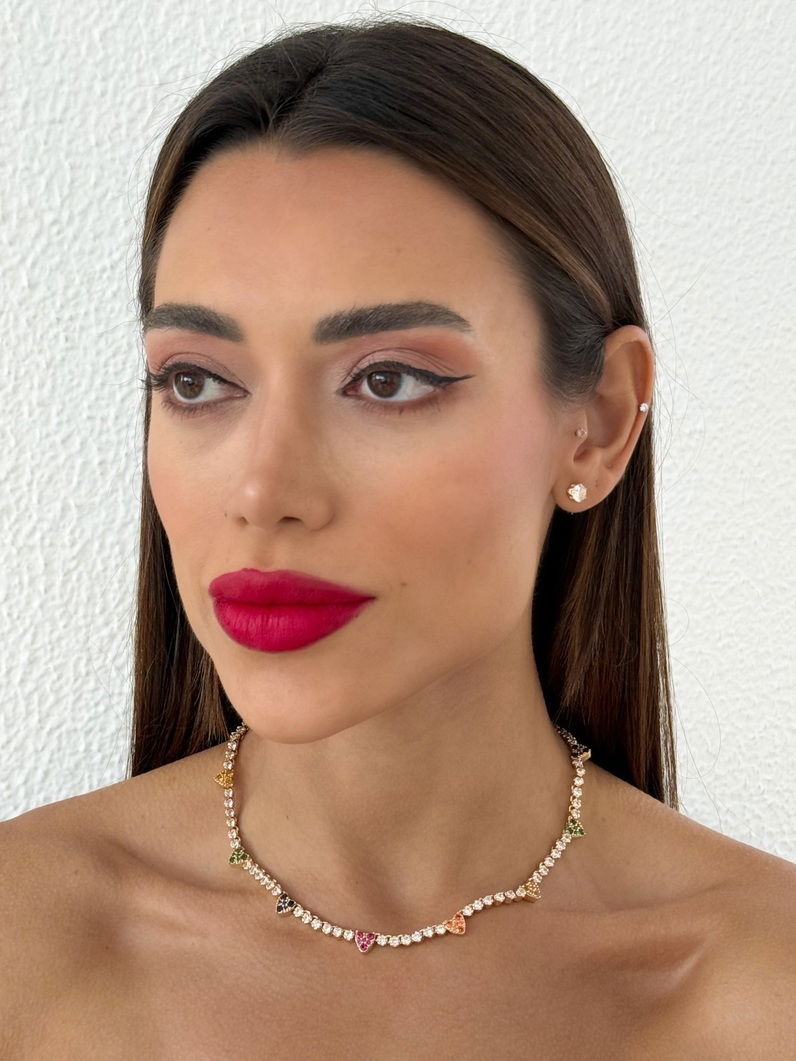 Colar Folheado a Ouro 18k e Prata Cravejado com Corações