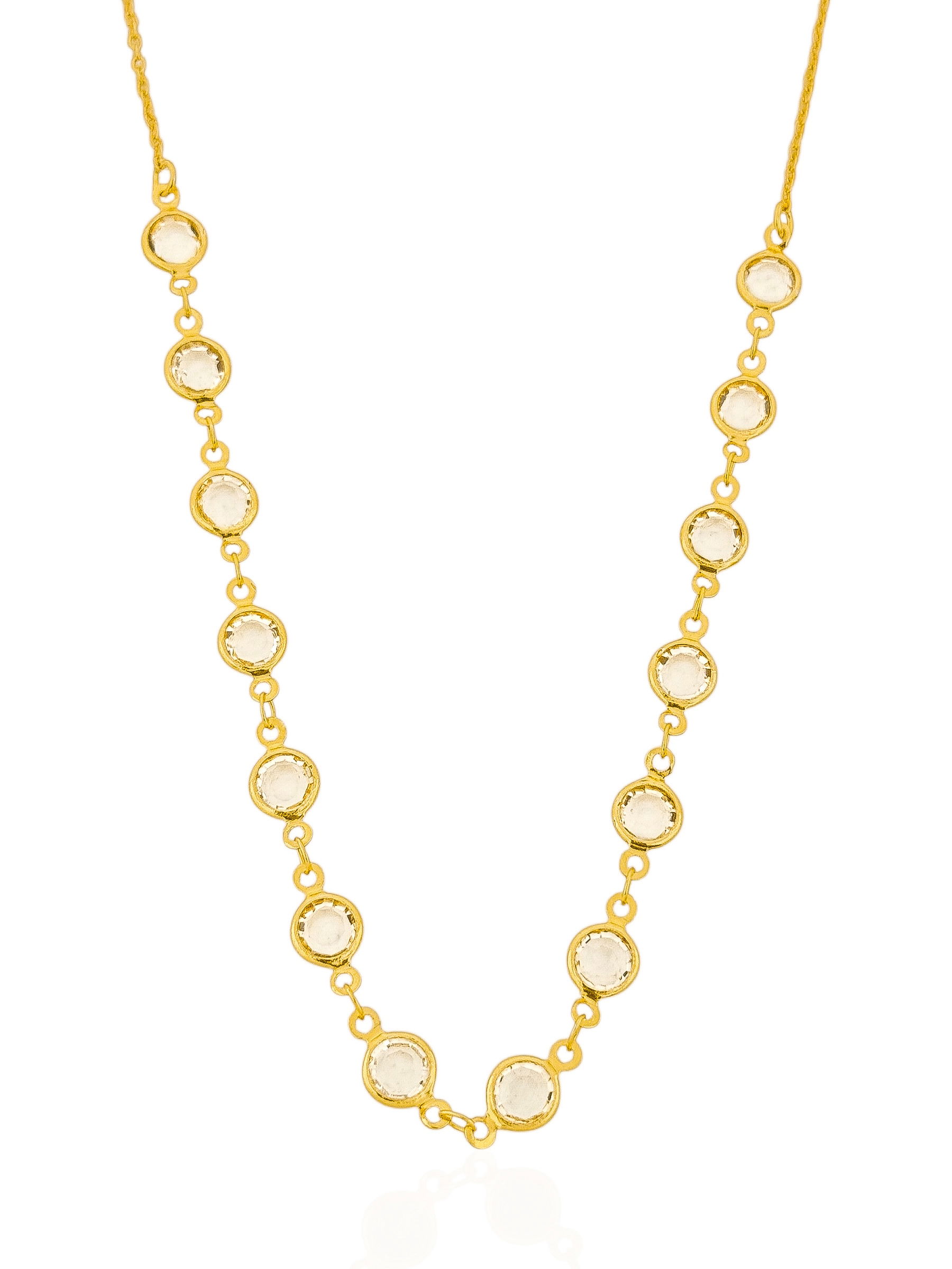 Colar Folheado a Ouro 18k e Prata Cristais Redondos Coloridos