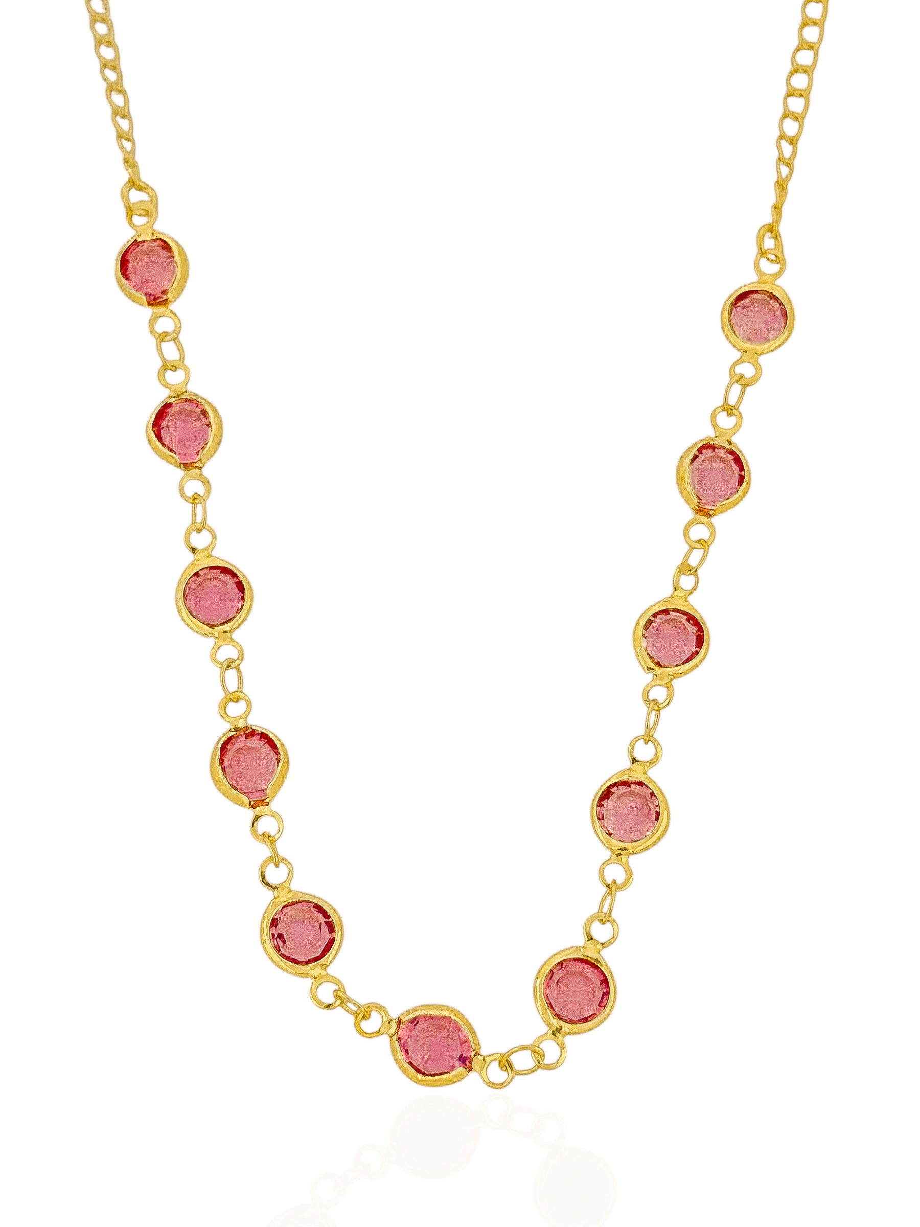 Colar Folheado a Ouro 18k e Prata Cristais Redondos Coloridos