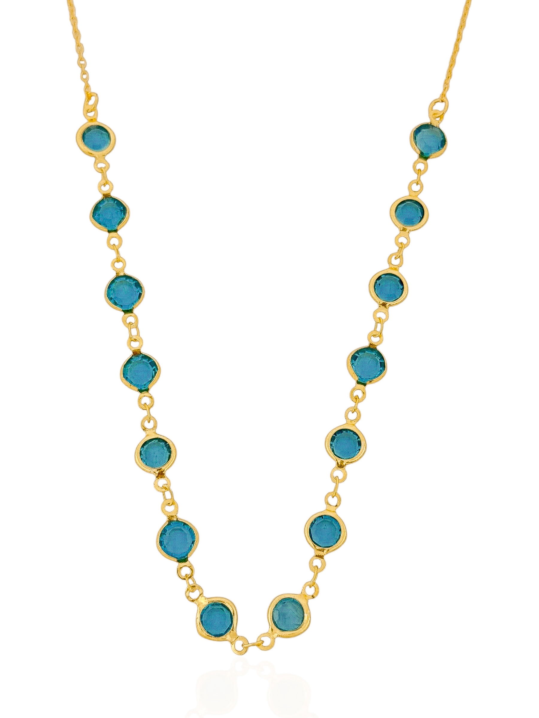 Colar Folheado a Ouro 18k e Prata Cristais Redondos Coloridos