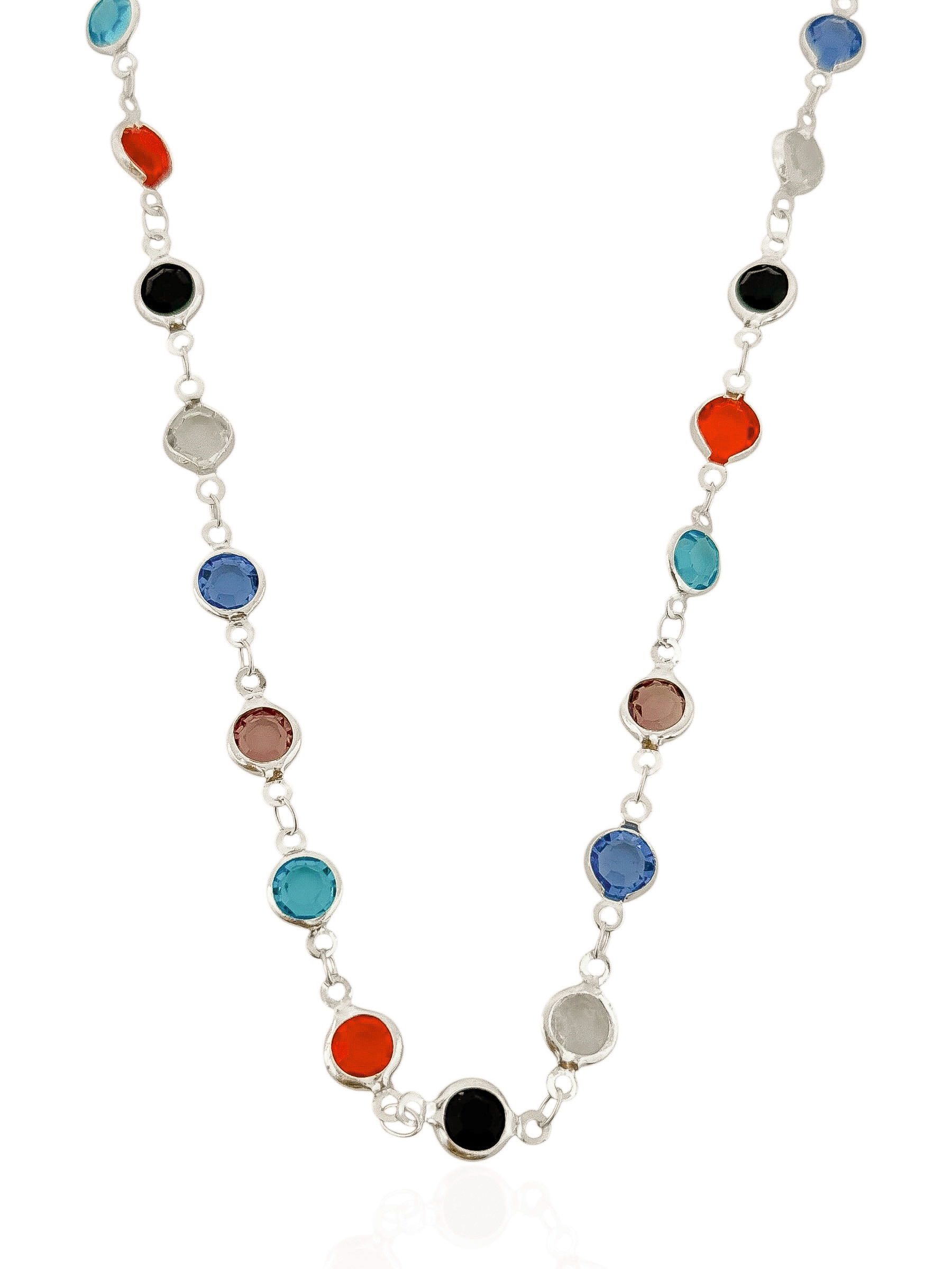 Colar Folheado a Ouro 18k e Prata Cristais Redondos Coloridos