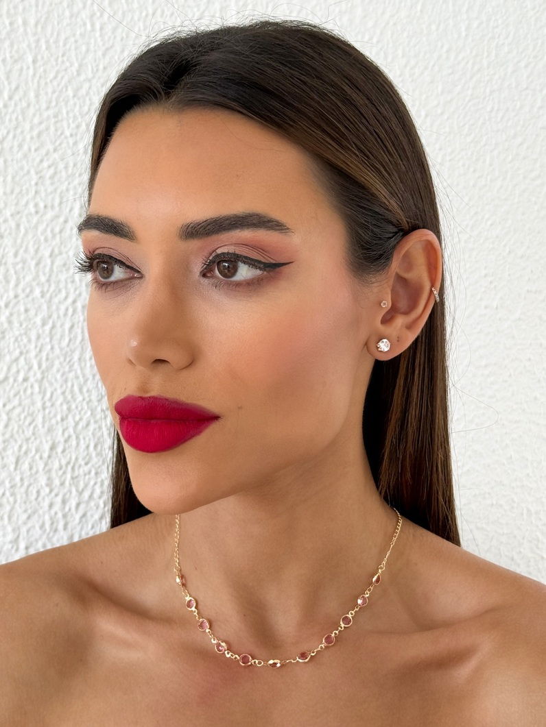 Colar Folheado a Ouro 18k e Prata Cristais Redondos Coloridos