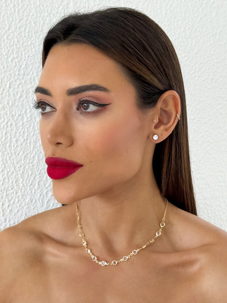 Colar Folheado a Ouro 18k e Prata Cristais Redondos Coloridos