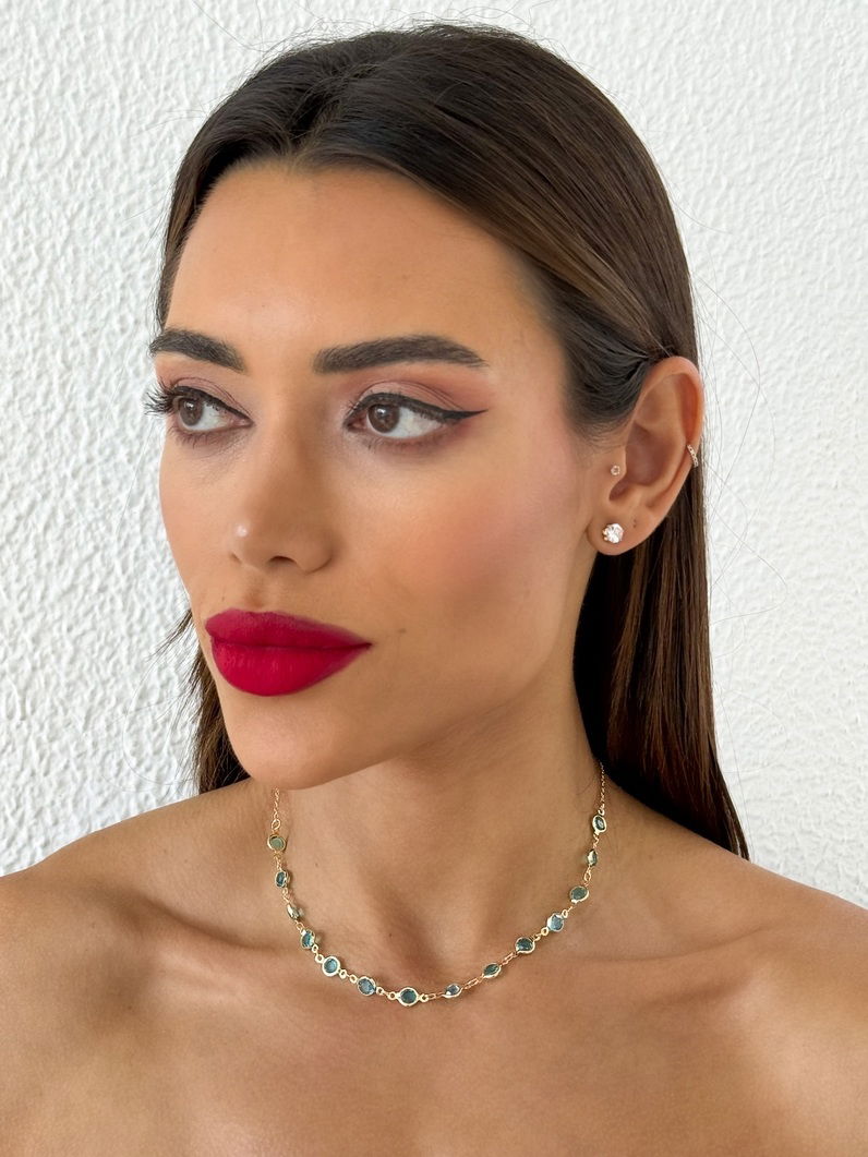 Colar Folheado a Ouro 18k e Prata Cristais Redondos Coloridos