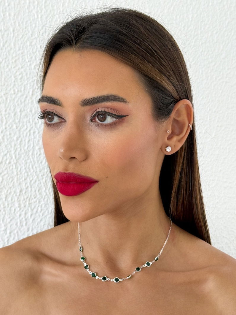 Colar Folheado a Ouro 18k e Prata Cristais Redondos Coloridos