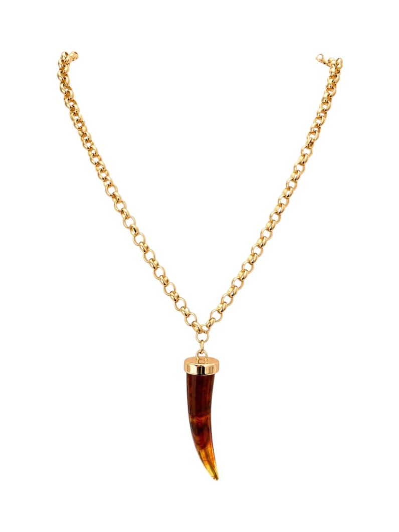 Colar Folheado a Ouro 18k e Prata Dente de Sabre Resinado