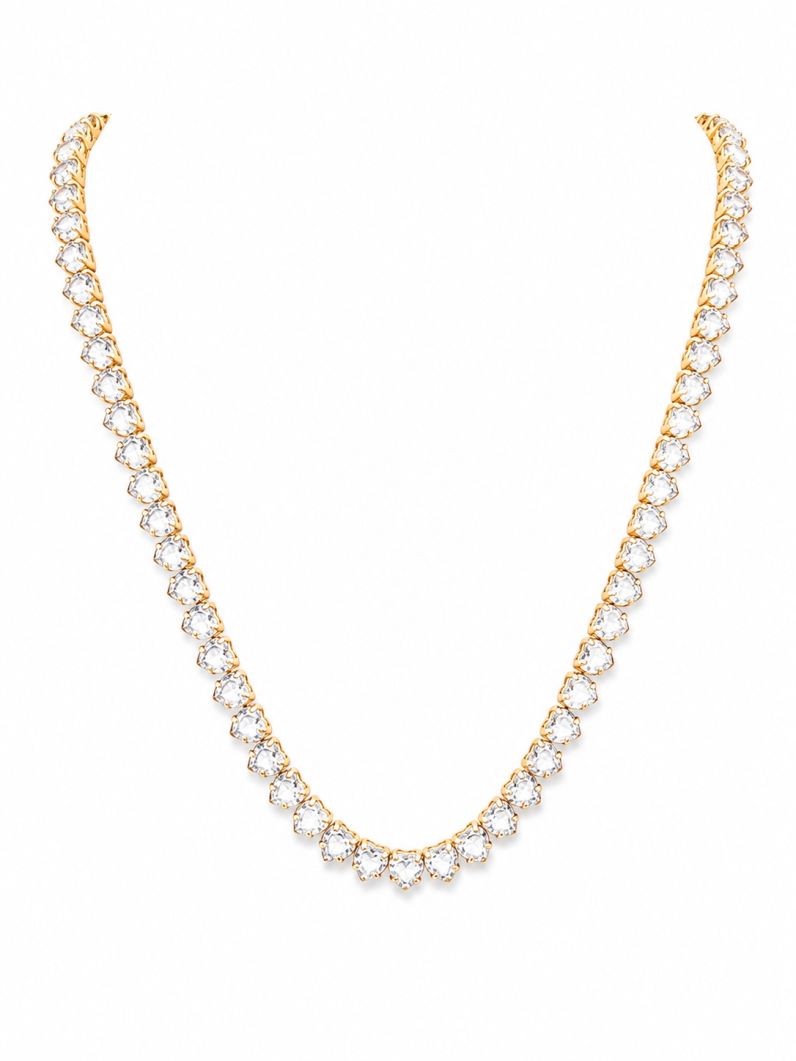 Colar Folheado a Ouro 18k e Prata Design Corações de Cristais