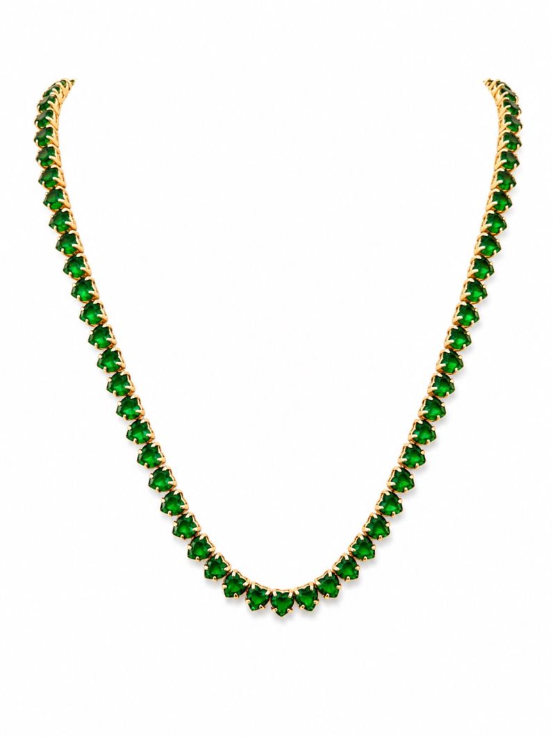 Colar Folheado a Ouro 18k e Prata Design Corações de Cristais