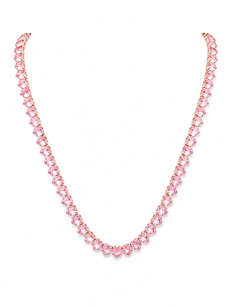 Colar Folheado a Ouro 18k e Prata Design Corações de Cristais