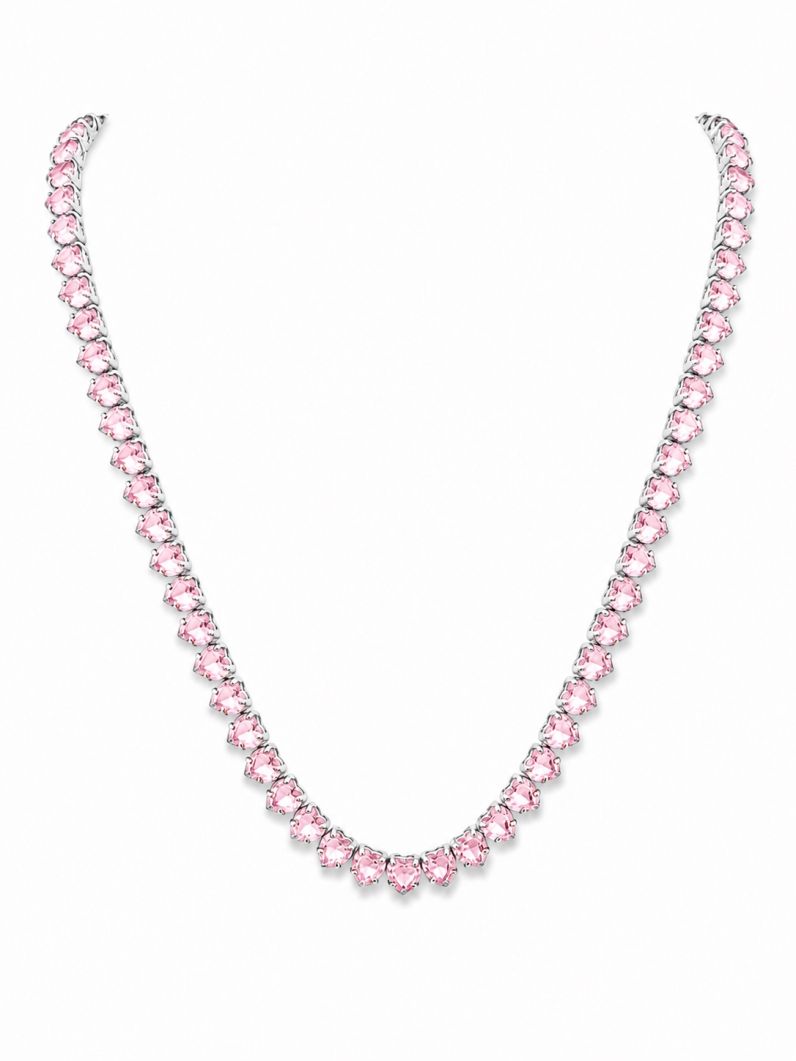 Colar Folheado a Ouro 18k e Prata Design Corações de Cristais