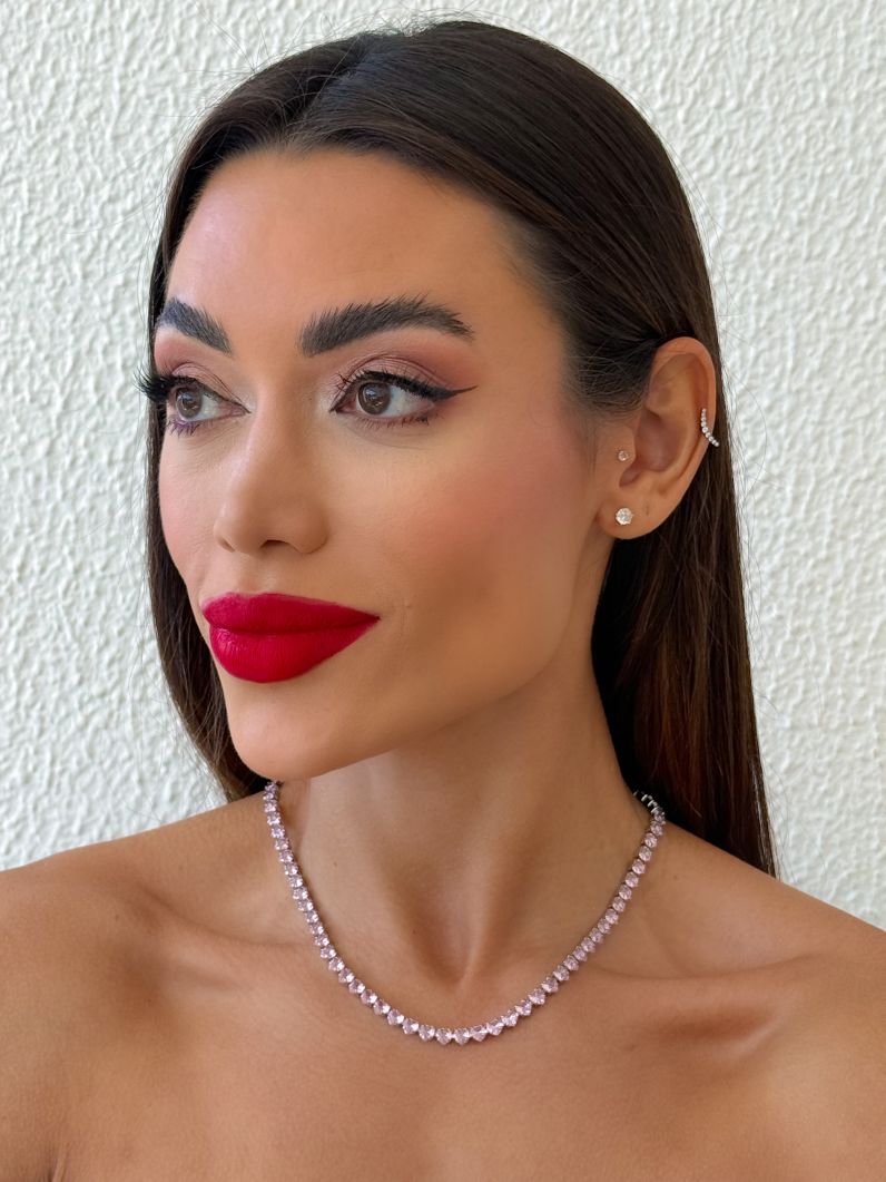 Colar Folheado a Ouro 18k e Prata Design Corações de Cristais