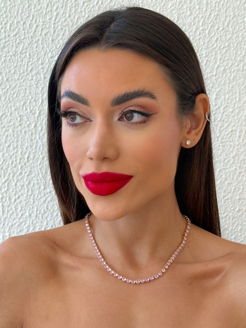 Colar Folheado a Ouro 18k e Prata Design Corações de Cristais