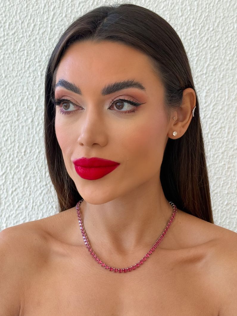 Colar Folheado a Ouro 18k e Prata Design Corações de Cristais