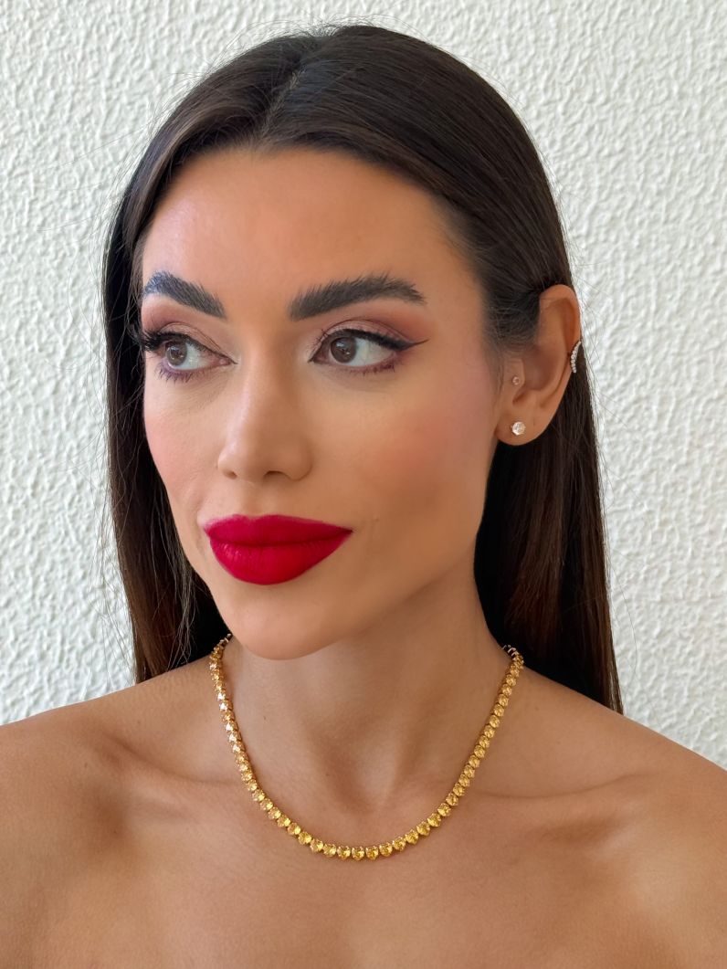 Colar Folheado a Ouro 18k e Prata Design Corações de Cristais