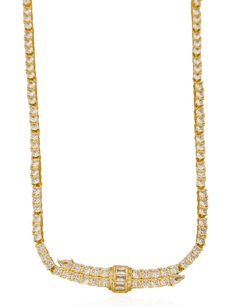 Colar Folheado a Ouro 18k e Prata Design Cravejado Cristais