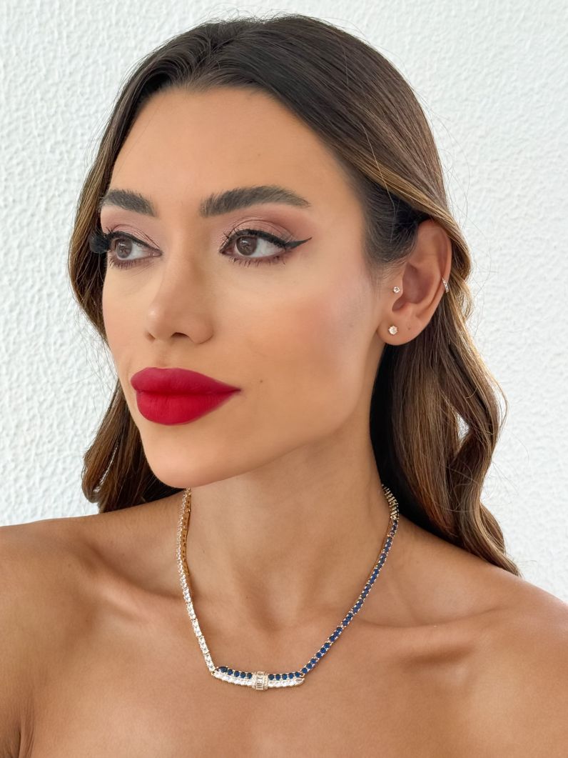 Colar Folheado a Ouro 18k e Prata Design Cravejado Cristais
