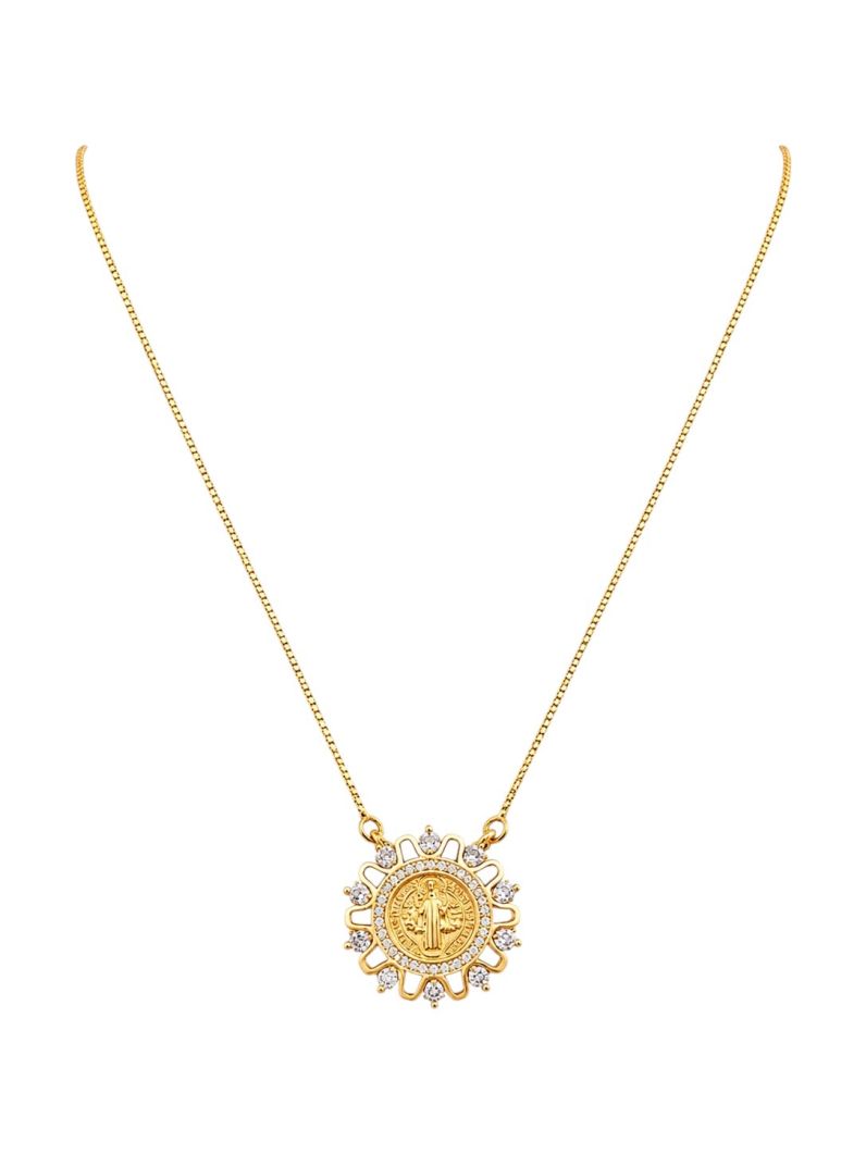 Colar Folheado a Ouro 18k e Prata Design 'Cristo' com Cristais